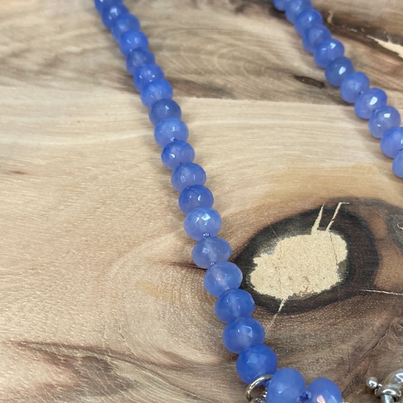 Silk Knotted Chalcedony Necklace Sterling Silver Clamshell Charms Beach Ocean - Picture 9 of 11